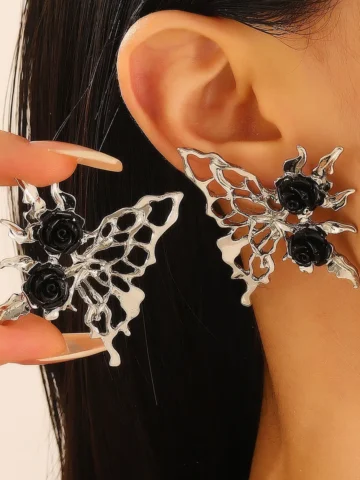 Women Diablo Gothic Hollow Butterfly Rose Earrings