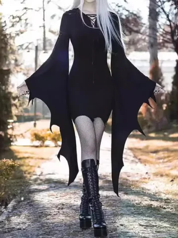 Gothic Halloween Women Solid Color Strap Irregular Dress