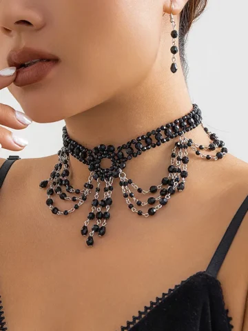Gothic Beaded Tassel Necklace
