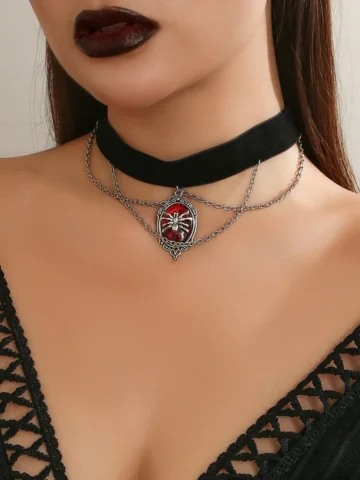 Gothic Dark Flannel Red Spider Collar