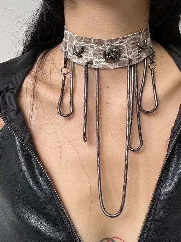 Women Fashion Retro Dark Gothic Faux Leather Rivet Multi-Layer Tassel Necklace