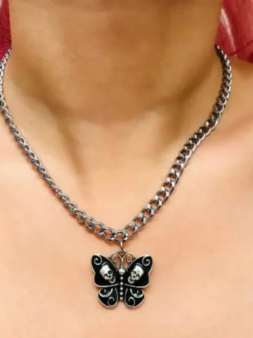 Women Gothic Butterfly Pendant Alloy Necklace