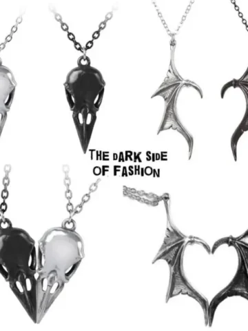 Unisex Gothic Punk Vintage Skull Demon Bat Wing Stitching Love Couple Necklace